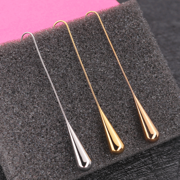 European Statement Gold Plated Long Water Drop Stainless Steel Earrings for Women - Bild 3