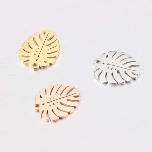 Trendy Jewelry Findings Mirror Polished Stainless Steel Pendant Leaf Charms