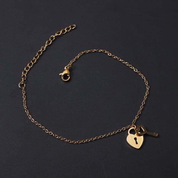 Girlfriend Gift Stainless Steel Jewelry Women Gold Plated Lock And Key Charm Bracelet - Bild 6
