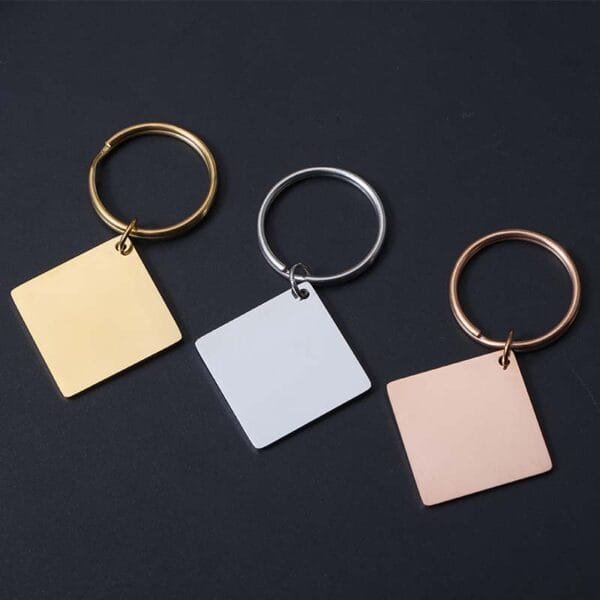 Hot Sales Wholesales Custom Logo Stainless Steel KeyChains Mirror Polished DIY Metal Square Keychain