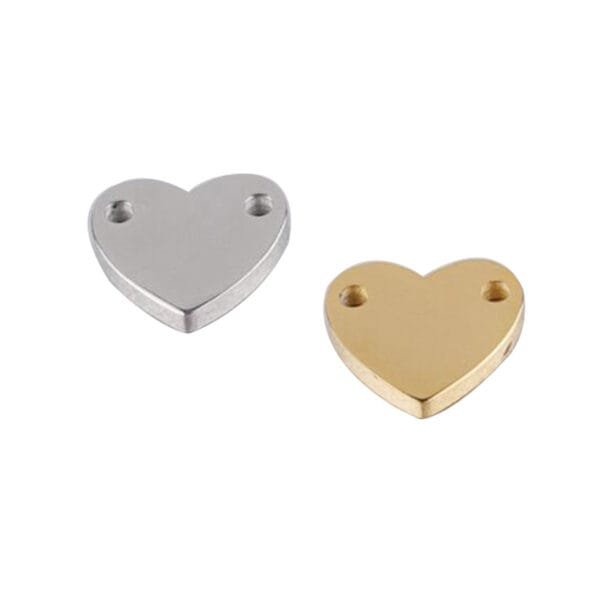Stainless Steel Mirror Polished DIY Custom Logo Jewelry Handmade Two Holes Wholesales Heart Connector Charm