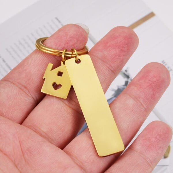 Mirror Polished Stainless Steel Gold Plated Metal Blank Stamp Engraved Logo Custom Key Chains - Bild 2