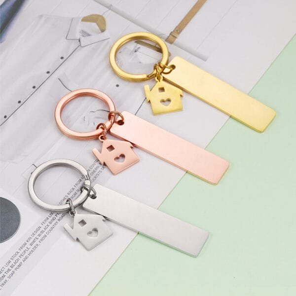 Mirror Polished Stainless Steel Gold Plated Metal Blank Stamp Engraved Logo Custom Key Chains - Bild 4