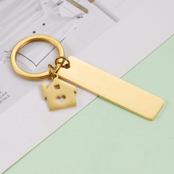 Mirror Polished Stainless Steel Gold Plated Metal Blank Stamp Engraved Logo Custom Key Chains - Bild 5