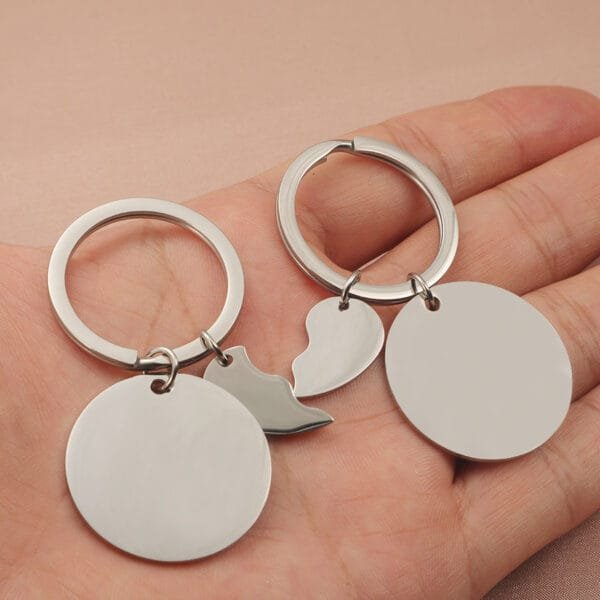 Factory Price Blank Custom Engraved Pendant Mirror Polished Stainless Steel Couple Heart Key Chains - Image 5