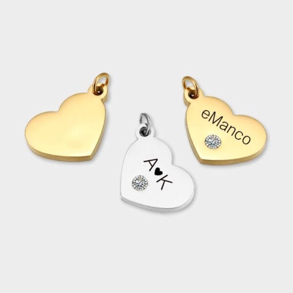 Stainless Steel Engraved Jewelry Love Heart Shaped Rhinestone Charms DIY for Necklace Making