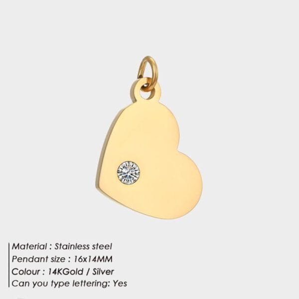 Stainless Steel Engraved Jewelry Love Heart Shaped Rhinestone Charms DIY for Necklace Making - Image 2