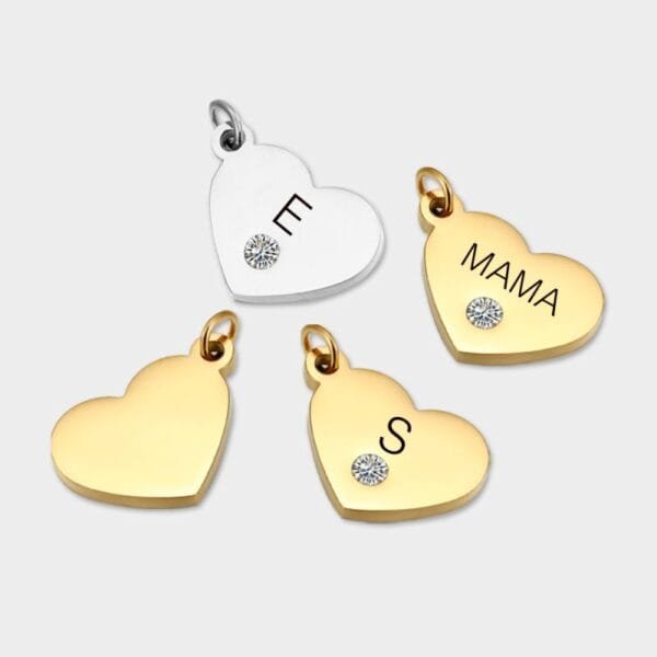 Stainless Steel Engraved Jewelry Love Heart Shaped Rhinestone Charms DIY for Necklace Making - Image 3