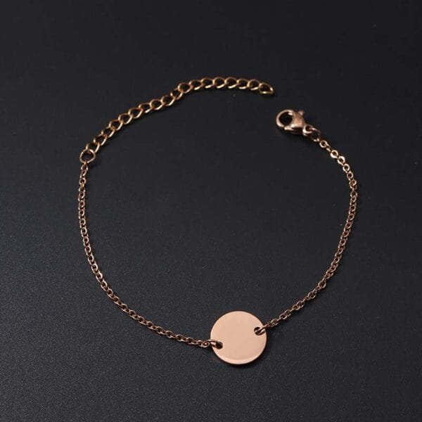 Factory Sales Gold Plated Simple Design Stainless Steel Mirror Polished Custom Logo Bracelets Round Charm - Image 3