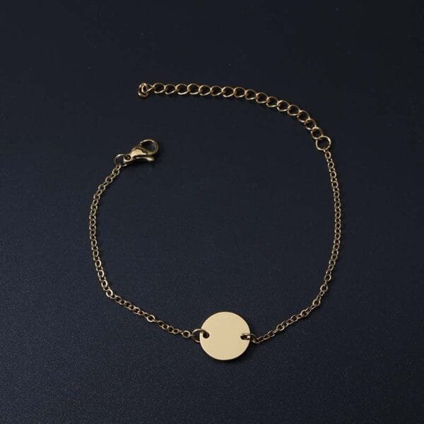 Factory Sales Gold Plated Simple Design Stainless Steel Mirror Polished Custom Logo Bracelets Round Charm - Image 4