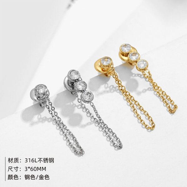 New Design Women Hypoallergenic Gold Plated Stainless Steel Fashion Zircons Earrings - Image 2