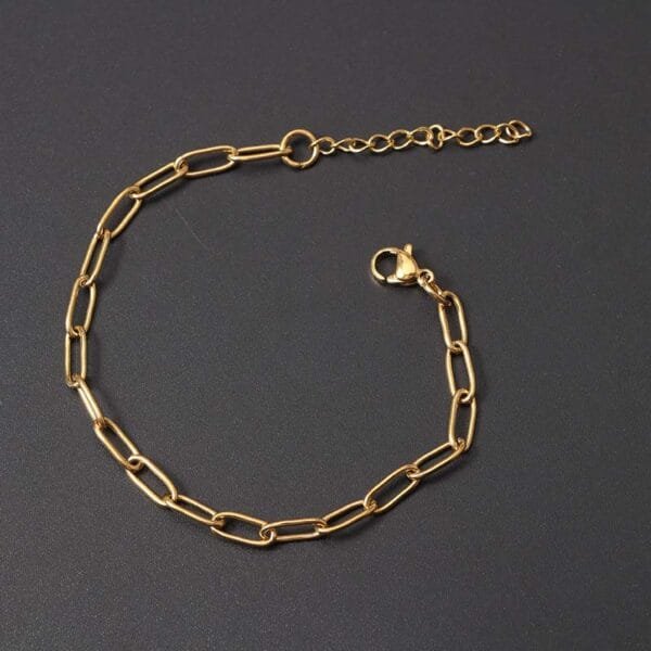 Simple Dainty Stainless Steel Oval Chain Bracelet 18k Gold Plated Women Men Jewelry
