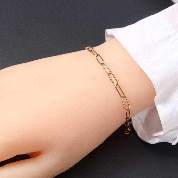 Simple Dainty Stainless Steel Oval Chain Bracelet 18k Gold Plated Women Men Jewelry - Image 2