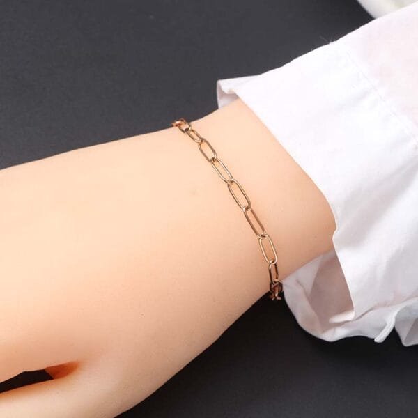 Simple Dainty Stainless Steel Oval Chain Bracelet 18k Gold Plated Women Men Jewelry - Image 3