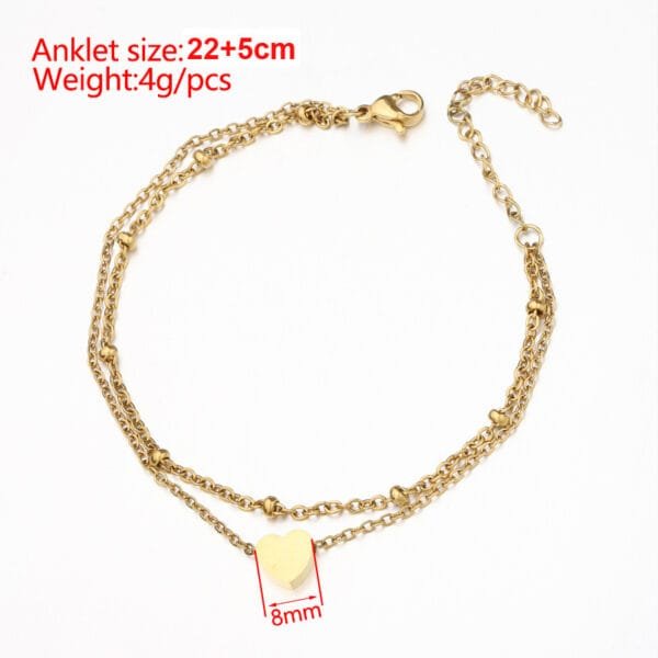 New Design Elegant Stainless Steel Fancy Heart Anklet Women Jewelry Foot Chain Gold Plated - Image 6