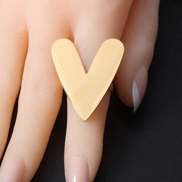 Factory Sales New Design Stainless Steel Custom Fashion 18K Gold Plated Heart Rings - صورة 3
