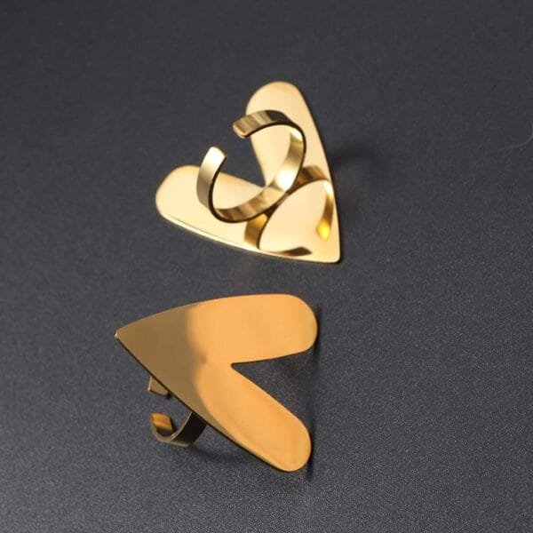 Factory Sales New Design Stainless Steel Custom Fashion 18K Gold Plated Heart Rings - صورة 6