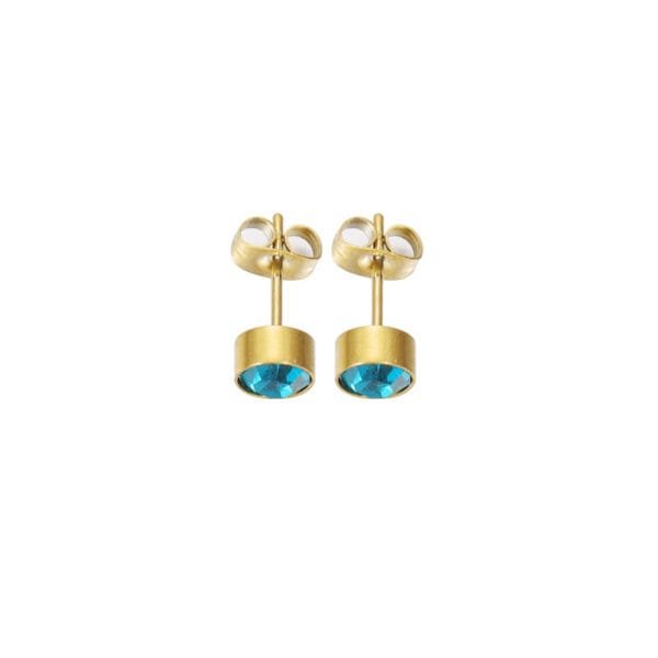 New Design Gold Plated Trendy Stainless Steel Women Kid Girl Zircons Birthstone Earrings - Image 5