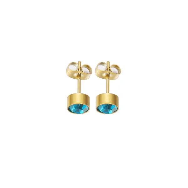 New Design Gold Plated Trendy Stainless Steel Women Kid Girl Zircons Birthstone Earrings - Image 5