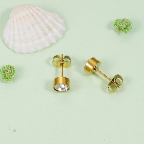 New Design Gold Plated Trendy Stainless Steel Women Kid Girl Zircons Birthstone Earrings - Image 6