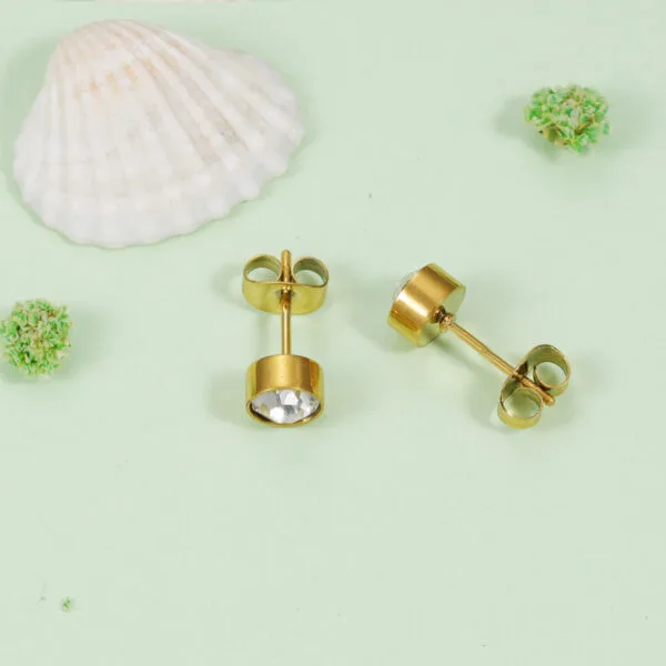 New Design Gold Plated Trendy Stainless Steel Women Kid Girl Zircons Birthstone Earrings - Image 6