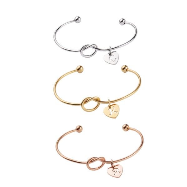 Initial Letter Charms Engraved Words Stainless Steel Jewelry Knot Bangle Bracelet