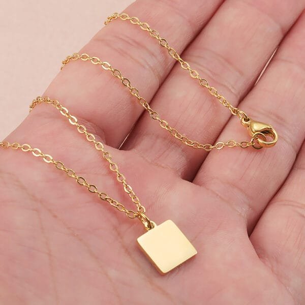 Custom Logo Necklace Stainless Steel Mirror Polished 18K PVD Non Tarnish Square Pendant Necklace - Image 2