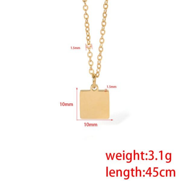 Custom Logo Necklace Stainless Steel Mirror Polished 18K PVD Non Tarnish Square Pendant Necklace - Image 3