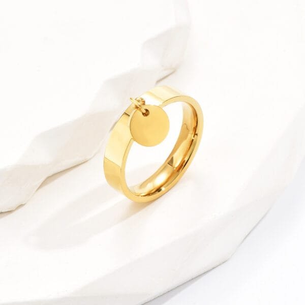 Custom Name Trendy Gold Plated Stainless Steel Engrave Blank Circle Charms Rings for Women - Image 2
