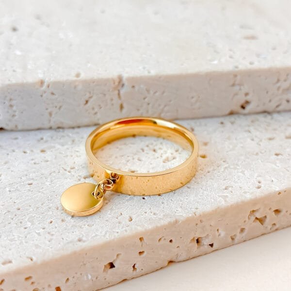 Custom Name Trendy Gold Plated Stainless Steel Engrave Blank Circle Charms Rings for Women - Image 3