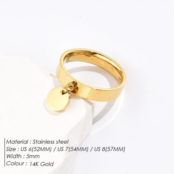 Custom Name Trendy Gold Plated Stainless Steel Engrave Blank Circle Charms Rings for Women - Image 4