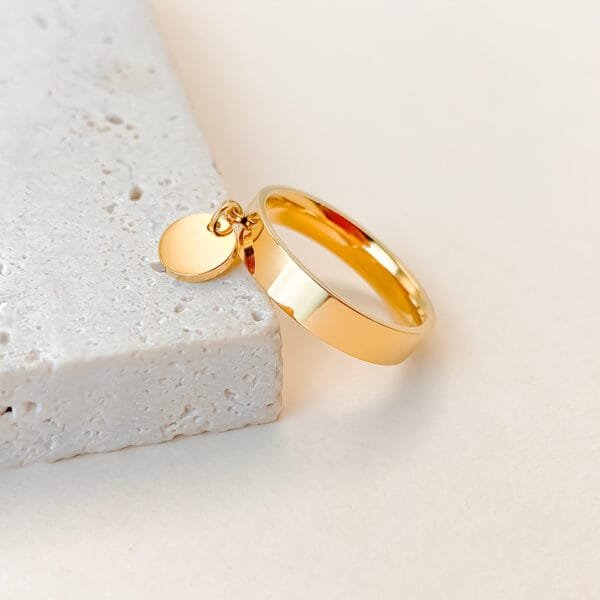 Custom Name Trendy Gold Plated Stainless Steel Engrave Blank Circle Charms Rings for Women - Image 5