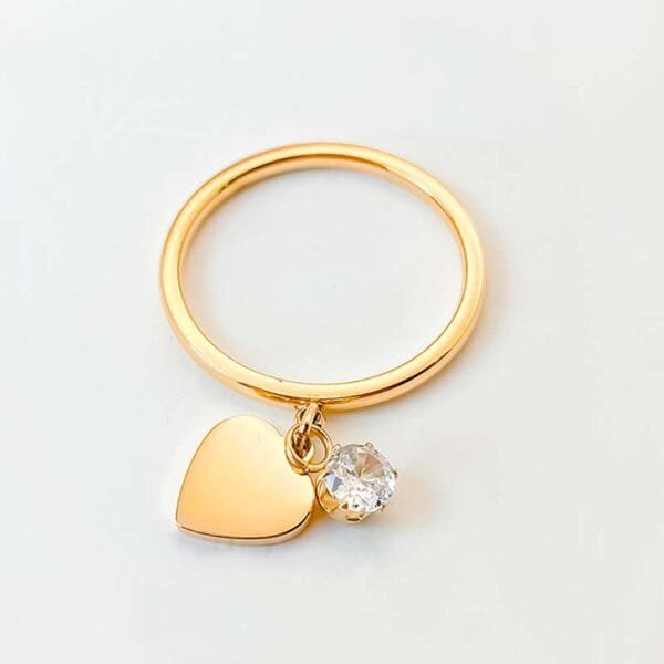 OEM Factory Sales Trendy Stainless Steel Gold Plated Custom Made Love Zircon Heart Pendant Rings for Women