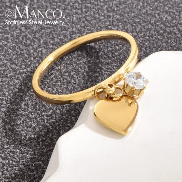 OEM Factory Sales Trendy Stainless Steel Gold Plated Custom Made Love Zircon Heart Pendant Rings for Women - Image 2