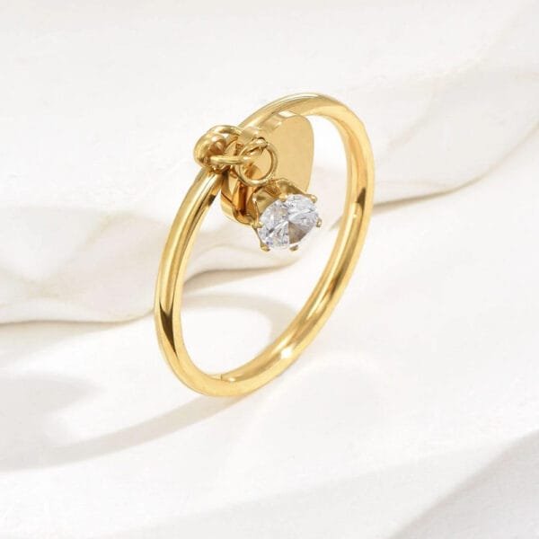 OEM Factory Sales Trendy Stainless Steel Gold Plated Custom Made Love Zircon Heart Pendant Rings for Women - Image 3