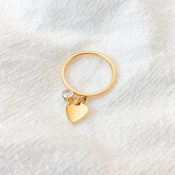 OEM Factory Sales Trendy Stainless Steel Gold Plated Custom Made Love Zircon Heart Pendant Rings for Women - Image 4