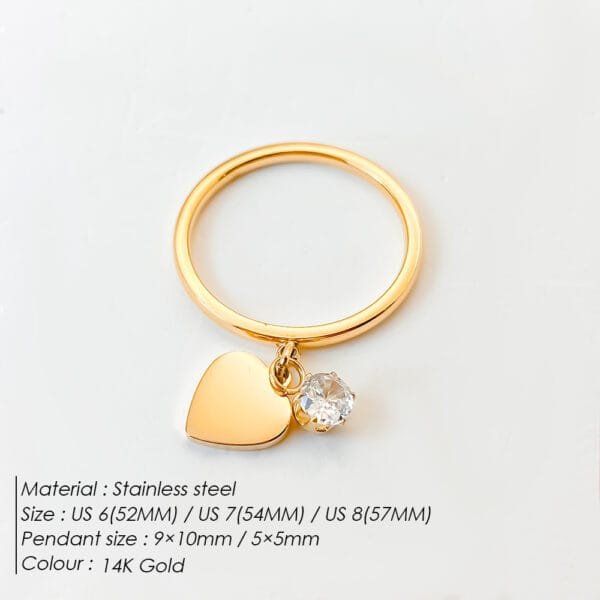 OEM Factory Sales Trendy Stainless Steel Gold Plated Custom Made Love Zircon Heart Pendant Rings for Women - Image 5