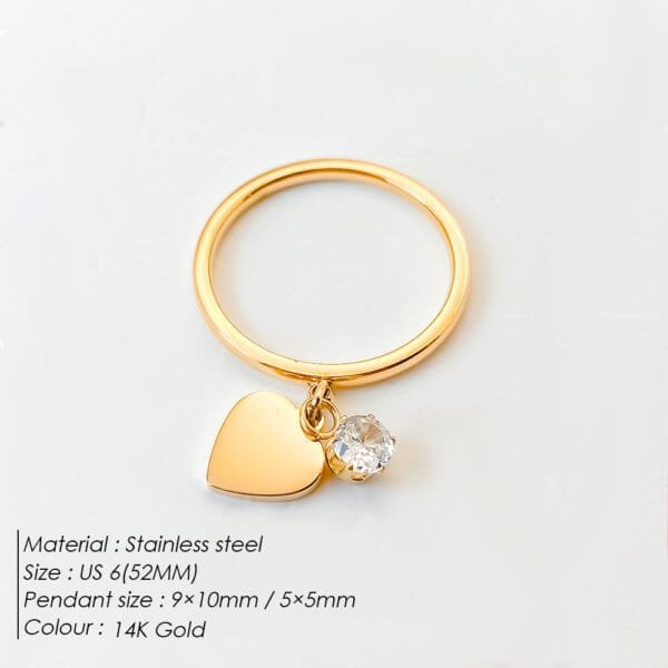 OEM Factory Sales Trendy Stainless Steel Gold Plated Custom Made Love Zircon Heart Pendant Rings for Women - Image 6
