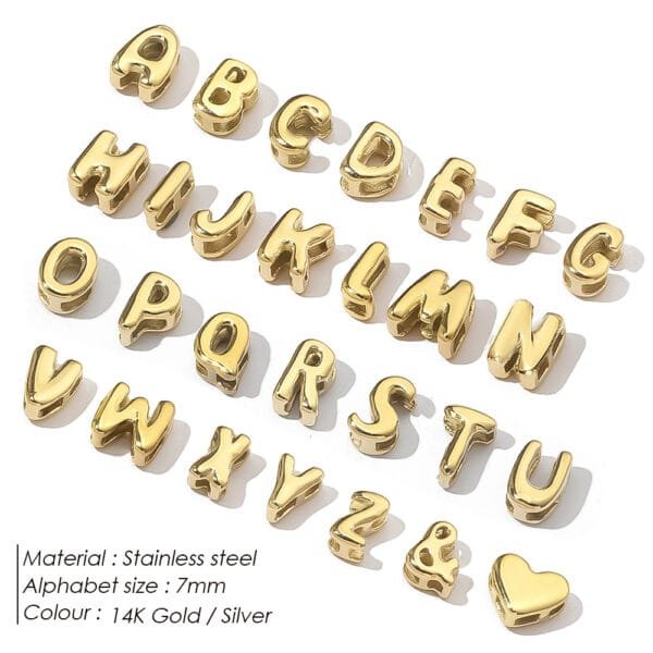 Cute DIY Stainless Steel Initial Pendants 14K Gold Plated Jewelry Findings 26 Letters Necklace Pendant - Imagen 4