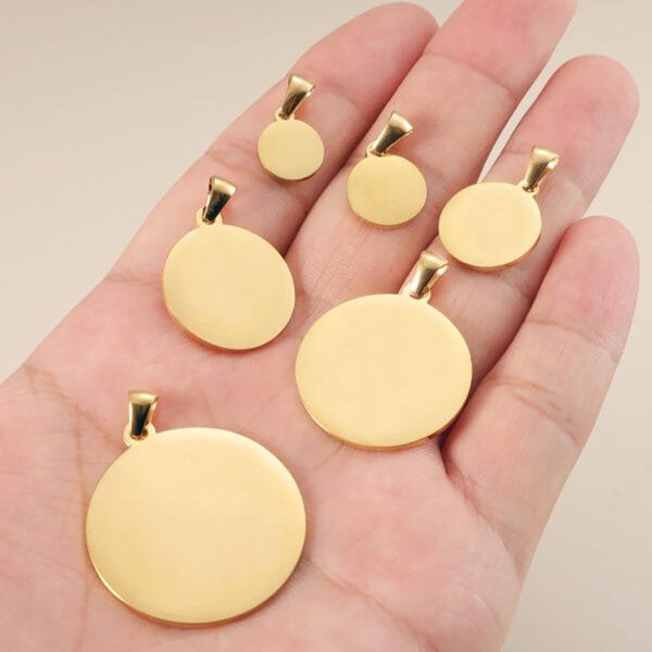 Fashion Custom Pendant Mirror Polished Stainless Steel Gold Plated Custom Logo Engraved Blank Metal Round Circles Pendants