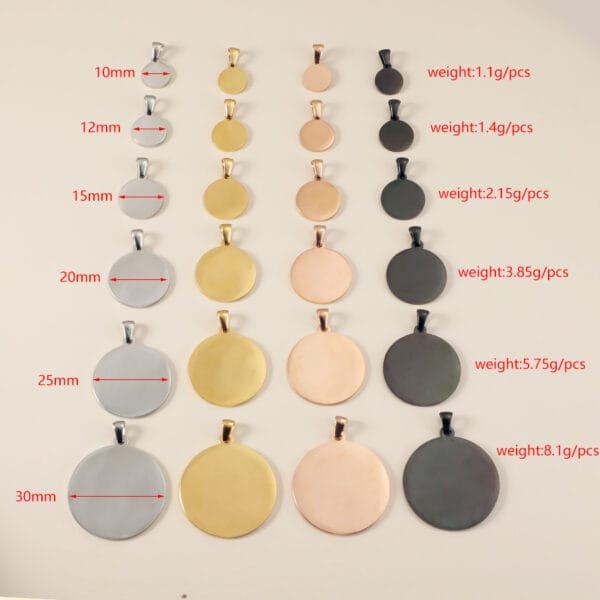 Fashion Custom Pendant Mirror Polished Stainless Steel Gold Plated Custom Logo Engraved Blank Metal Round Circles Pendants - Imagen 2