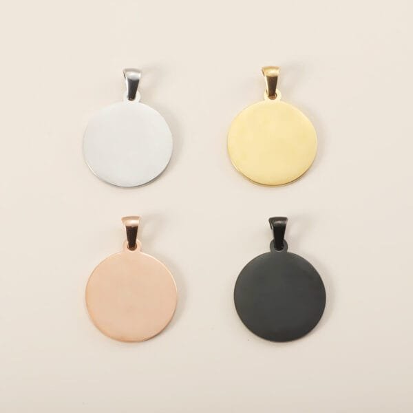 Fashion Custom Pendant Mirror Polished Stainless Steel Gold Plated Custom Logo Engraved Blank Metal Round Circles Pendants - Imagen 3