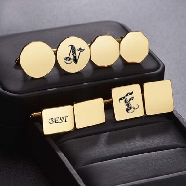 Custom Name Logo New Stainless Steel 18K Gold Plated Customize Blank Engraved Men's Shirt Cuffs Links With Mirror Polished