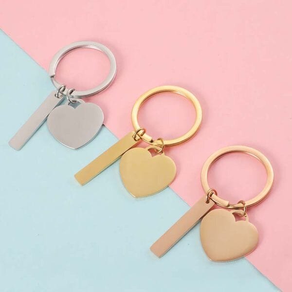Custom Keychains Cheap Blank New Design Key Chains Mirror Polished Heart Rectangle Pendant