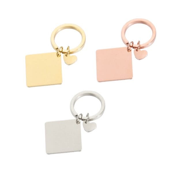 Cheap Price Mirror Polished Stainless Steel Logo Custom Name Keychains Square Heart Pendant - صورة 2