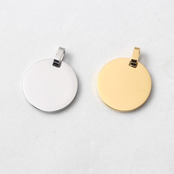 Hot Sales Custom Logo Stainless Steel 18K Gold Plated Round Circle Pendant Necklace Bracelet Charms for DIY Jewelry - صورة 2