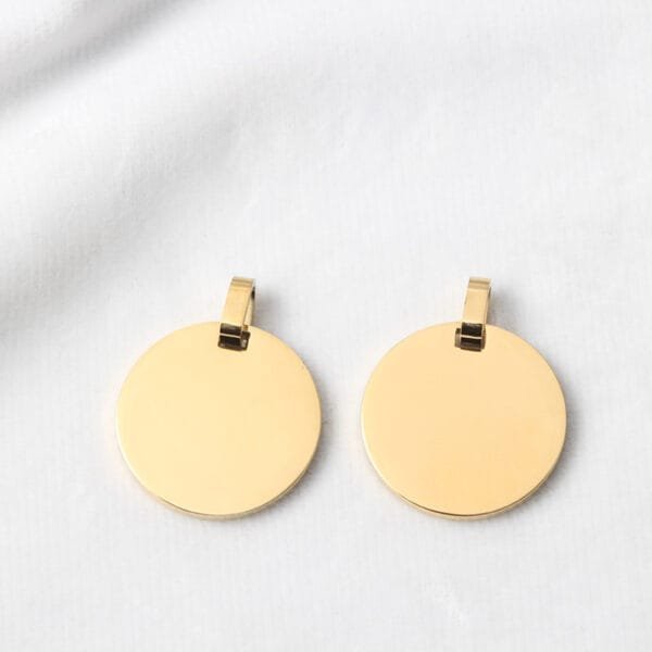 Hot Sales Custom Logo Stainless Steel 18K Gold Plated Round Circle Pendant Necklace Bracelet Charms for DIY Jewelry - صورة 5