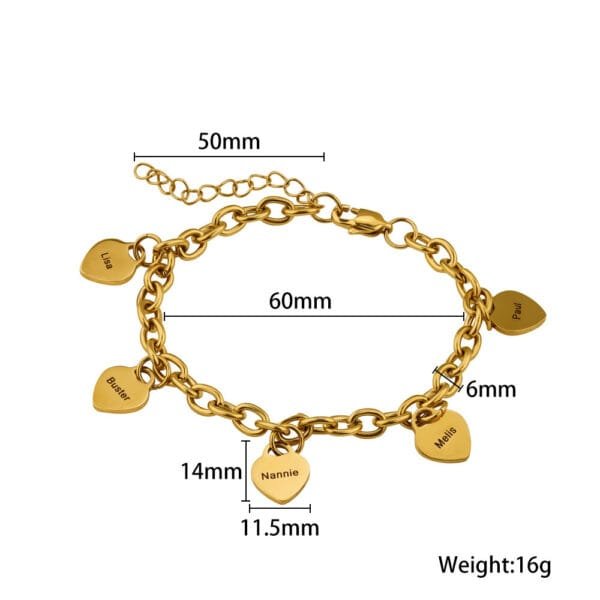 New Arrival Hearts Custom Name Bracelets Stainless Steel Mirror Polished Charm Jewelry Bracelet - صورة 2
