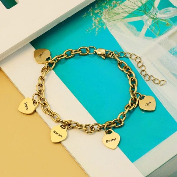 New Arrival Hearts Custom Name Bracelets Stainless Steel Mirror Polished Charm Jewelry Bracelet - صورة 3