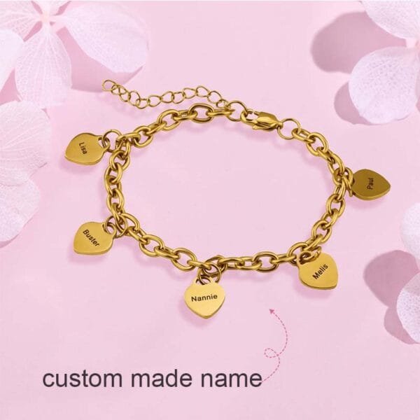 New Arrival Hearts Custom Name Bracelets Stainless Steel Mirror Polished Charm Jewelry Bracelet - صورة 6